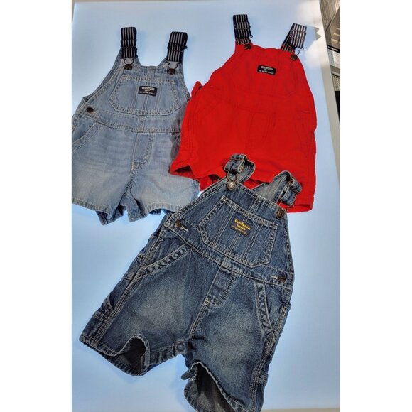 OshKosh B'gosh Other - Oshkosh B'Gosh Set 3PC Denim Overall Shorts Shortall Baby Boy Size 12 Months